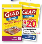 Glad Resealable Freezer Bags Assorted - 10 / 15's Each