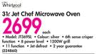 Whirlpool 31L Jet Chef Microwave Oven JT369SL