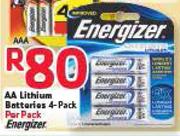Energizer AA Lithium Batteries 4 Pack-Per Pack