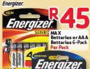 Energizer Max Batteries Or AAA Batteries 6 Pack-Per Pack