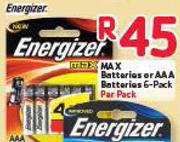Energizer Max Batteries Or AAA Batteries 6 Pack-Per Pack