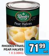 Rhodes Fruit Pear Halves-1x2.06Kg