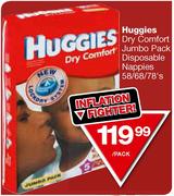 Huggies Dry Comfort Jumbo Pack Disposable Nappies-58,68,78's