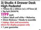 Studio 4 Drawer Desk High Pedestal