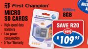 First Champion 8GB Micro SD Cards