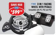 Rippa 3 In 1 Racing Wheel With Pedals