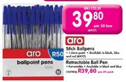 Aro Stick Retractable Ballpens-Per 24's Pack