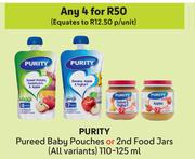 Purity Pureed Baby Pouches Or 2nd Food Jars (All Variants)-For Any 4 x 110-125ml