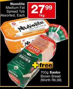 Nuvolite Medium Fat Spread Tub Assorted-1kg Each + Free Sasko Brown Bread-700g