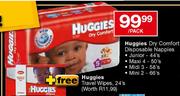 Huggies Dry Comfort Disposable Nappies Junior-44's Per Pack + Free Huggies Travel Wipes-24's
