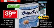 Baby Soft 2-Ply Toilet Rolls Assorted-9's Each + Free Carlton Cleaning Cloths Assorted-30's
