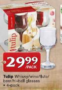 Tulip Whisky/Wine/Flute/Beer/Hi-Ball Glasses-4 pack per pack