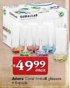Adora Coral Hi-Ball Glasses-6 pack per pack
