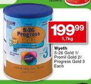 Wyeth S-26 Gold 1/Promil Gold 2/Progress Gold 3-1.7kg Each
