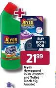 Jeyes Homeguard-750ml Assorted And Toilet Block-45g Assorted
