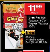 Glen Rooibos Teabags-80's/Tagless Teabags-100's Per Pack