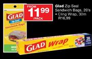 Glad Zip Seal Sandwich Bags-20's Per Pack