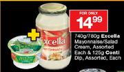 Exella Mayonnaise/Salad Cream Assorted 740g/780g Each & Contl Dip Assorted 125g Each