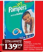 Pampers Active Baby Jumbo Pak Weggooidoeke Maxi+ -62's/Maxi-70's/Midi-82's Per Pak