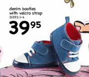 Denim Booties With Velco Strap (Size 1-4)