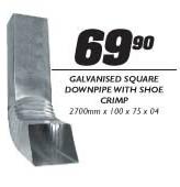 Galvabised Square Downpipe With Shoe Crimp-2700mmx100x75x0.4