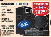 Dixon 12" 100W DJ/PA Speakers(Pair) + Microphone And Digital karaoke Amplifier With USB & SD Slots
