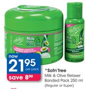 Sofn'Free Milk & Olive Relaxer Banded Pack(Regular Or Super)-250ml Per Pack