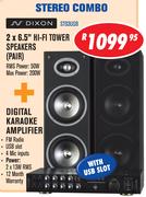  Dixon Stereo Combo 2x6.5" HI-FI Tower Speakers(Pair) STO3USB+Digital Karaoke Amplifier