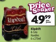 Klipdrift & Cola Handies-6 x 275ml Per Pack