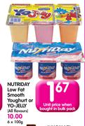 Nutriday Low Fat Smooth Youghurt Or Yo-Jelly(All Flavours)-6x100g