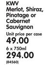 KWV Merlot, Shiraz, Pinotage Or Cabernet Sauvignon-6x750ML