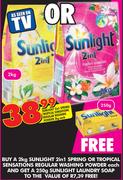 Sunlight 2 In 1 Spring/Tropical Sensations Regular Washing Powder-2Kg Each