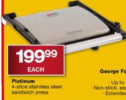Platinum 4-Slice Stainless Steel Sandwich Press