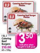 I & J Catering Beef Burgers-60x 100g