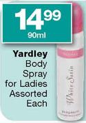 Yardley Body Spray For Ladies Assorted 90ml-Each