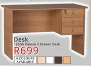 Desk 120cm Deluxe 3 Drawer Desk