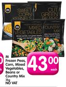 M Frozen Peas, Corn, Mixed Vegetables, Beans Or Country Mix-2kg Each