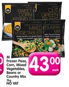 M Frozen Peas, Corn, Mixed Vegetables, Beans or Country Mix-2kg Each