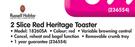 Russell Hobbs 2 Slice Red Heritage Toaster 18260SA