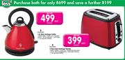 Russell Hobbs 1.8L Red Heritage Kettle 18257 + Russell Hobbs 2 Slice Red Heritage Toaster 18260SA
