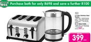Swan 4 Slice Stainless Steel Toaster SST4 + Swan 1.7L Glass Kettle SGK7