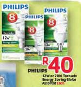 Philips 12W Or 20W Tornado Energy Saving Globe Assorted-Each