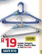 Addis Unisex Hangers White, Steel Or Blue 5 Pack-Per Pack