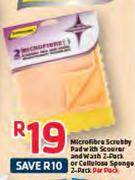 Goldenmart Micro Fibre Scrubby Pad With Scourer And Wash 2-Pack Or Celtulose Sponge 2-Pack-Per Pack