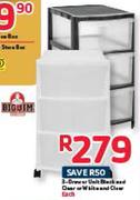 Big Jim 3-Drawer Unit Black And Clear Or White And Clear-Each