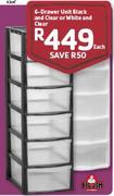 Big Jim 6-Drawer Unit Black And Clear Or White And Clear-Each