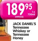 Jack Daniel's Tennessee Whiskey Or Tennessee Honey-750ml