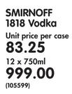 Smirnoff 1818 Vodka-12x750ml