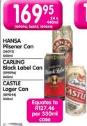 Hansa Pilsener Can/Carling Black Label Can/Castle Loger Can-24x440ml