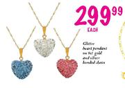 Glitter Heart Pendant on 9ct Gold and Silver Bonded Chain-Each